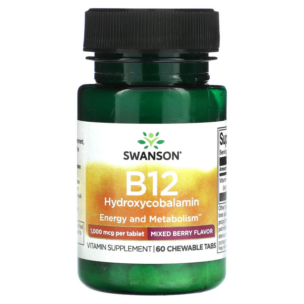 ���� ������ (Iherb) Swanson, B12 �����������������, ������� �������, 1000 ���, 60 ����������� ��������, ������ �� 1970 ���