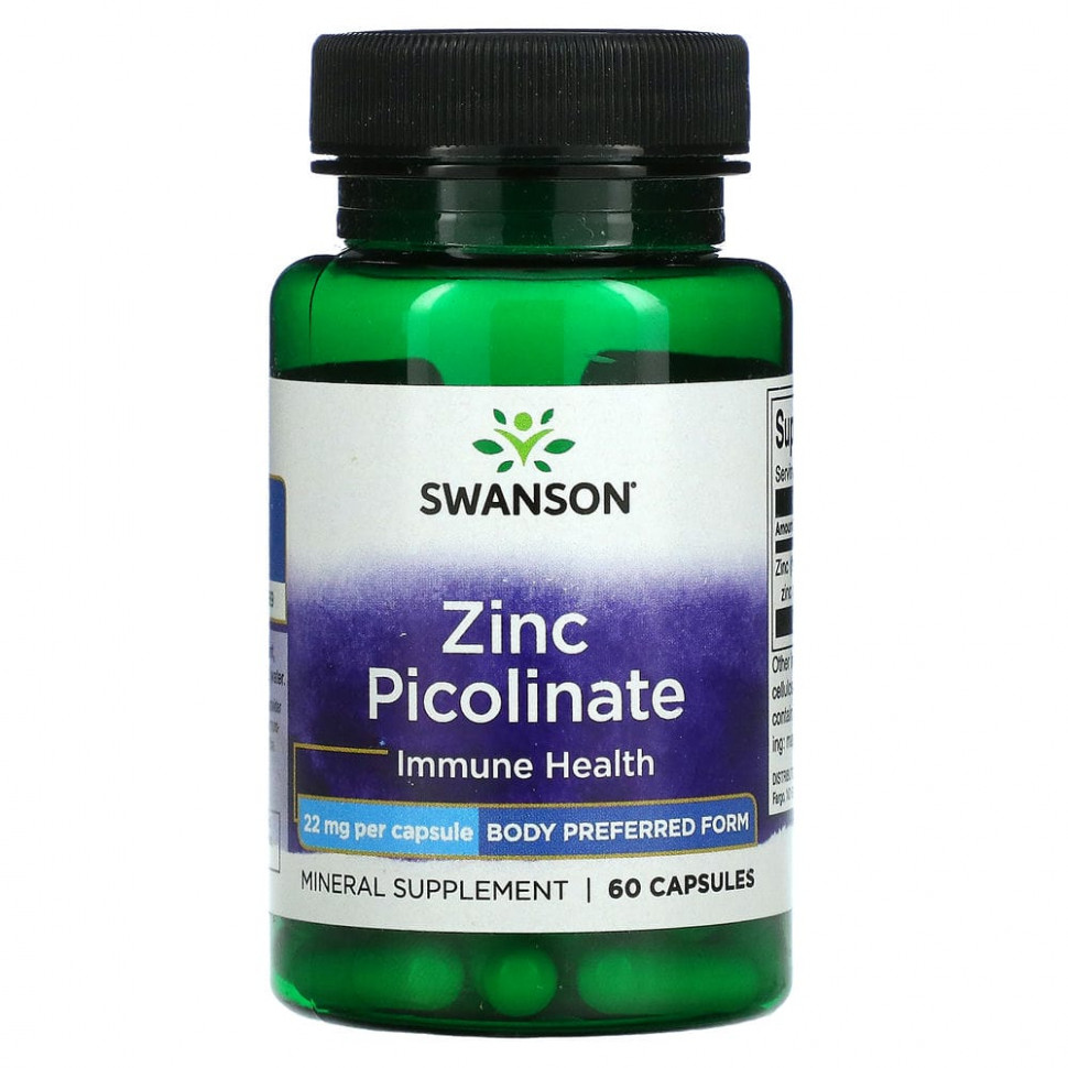   (Iherb) Swanson, Zinc Picolinate, Immune Health, 22 mg, 60 Capsules    -     , -, 