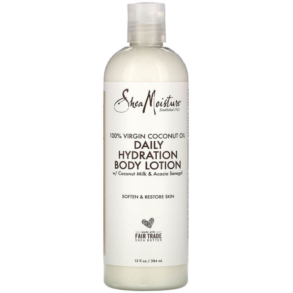   (Iherb) SheaMoisture, 100 % Virgin Coconut Oil, Daily Hydration Body Lotion, 13 fl oz (384 ml)    -     , -, 