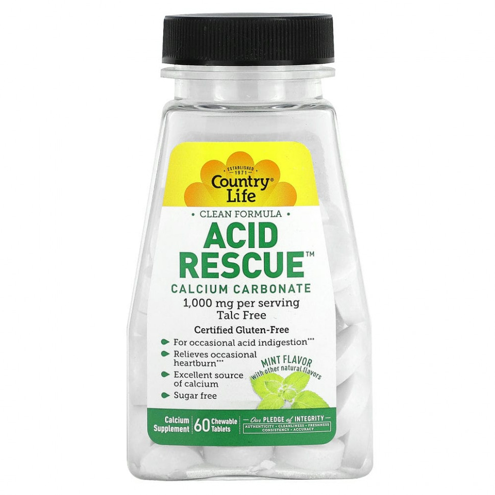 ���� ������ (Iherb) Country Life, Acid Rescue, �������� �������, ����, 500 ��, 60 ����������� ��������, ������ �� 1960 ���