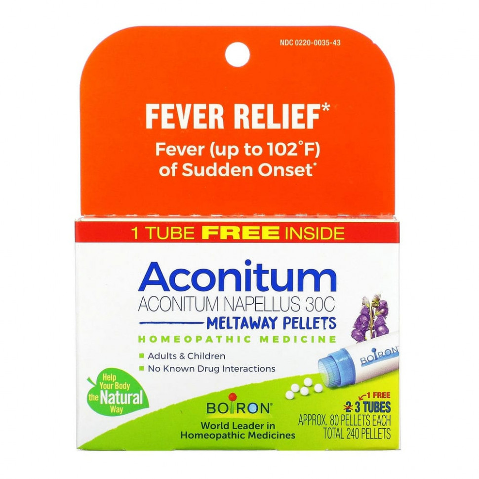   (Iherb) Boiron, Aconitum, Fever Relief, Meltaway Pellets, 3 Tubes, 80 Pellets Each    -     , -, 