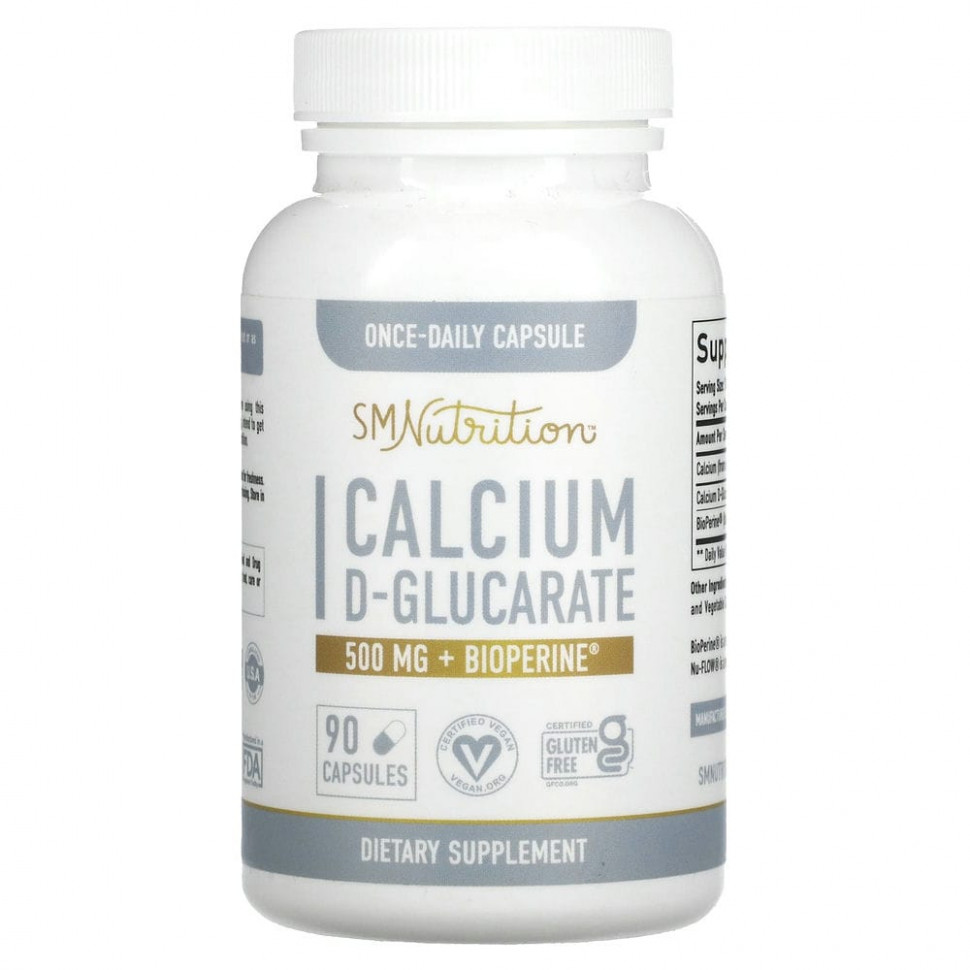   (Iherb) SMNutrition, Calcium D-Glucarate + BioPerine, 500 mg, 90 Capsules    -     , -, 