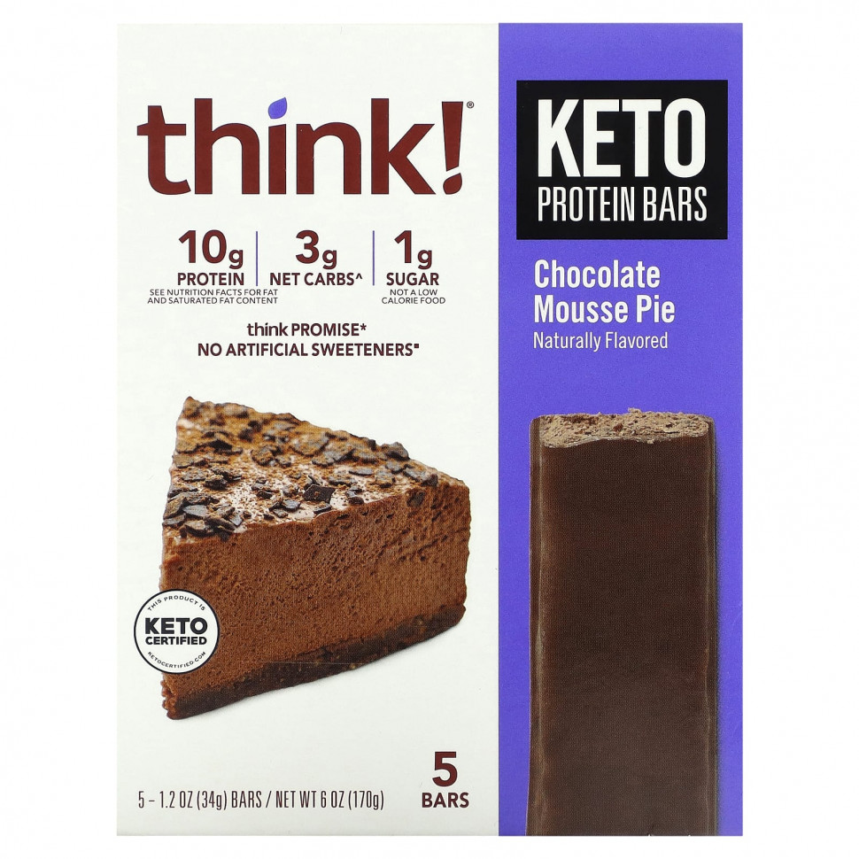 ���� ������ (Iherb) Think !, Keto Protein Bars, ���������� �������� �����, 5 ���������� �� 34 � (1,2 �����), ������ �� 2870 ���