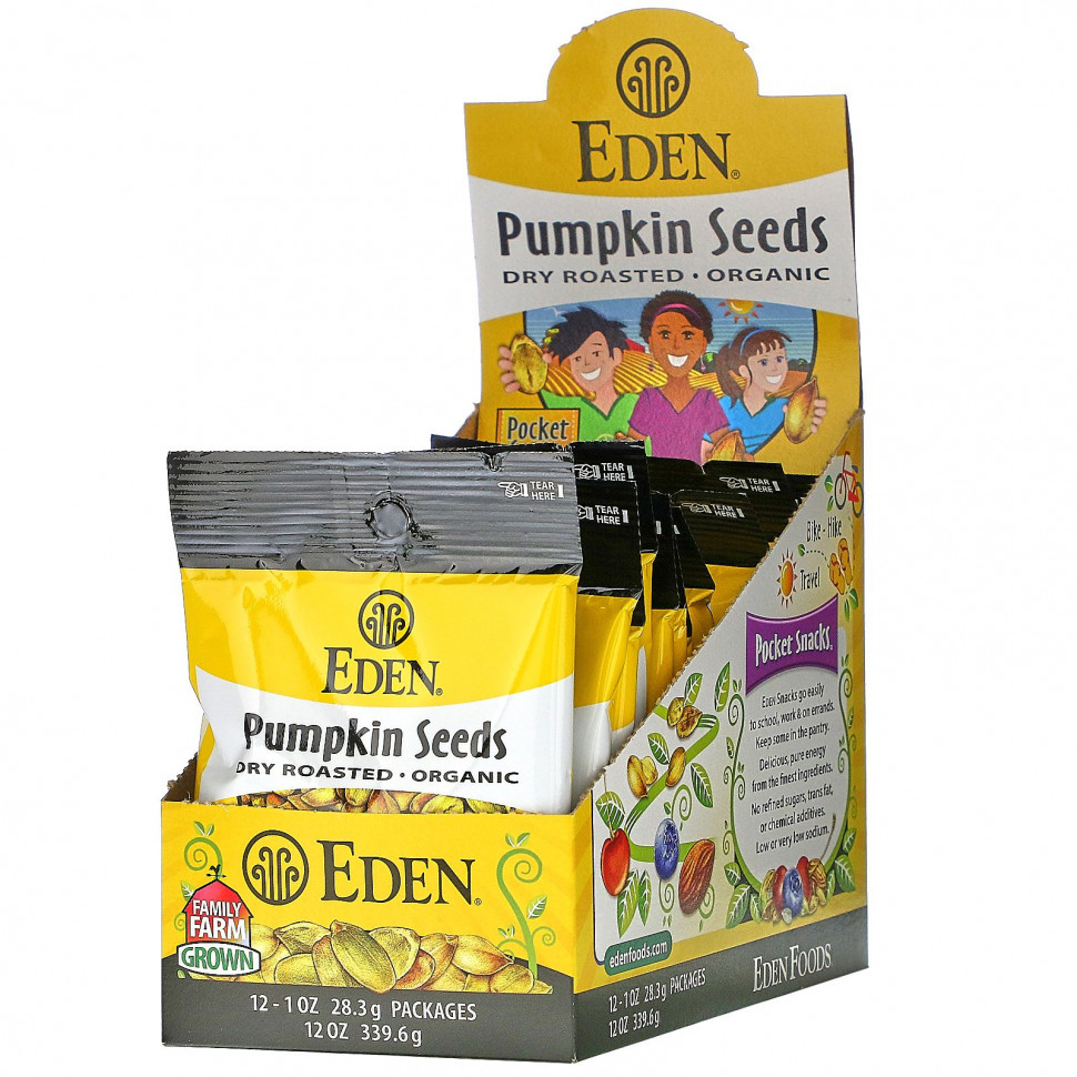 ���� ������ (Iherb) Eden Foods, Organic, Pocket snacks, ��������� �������, ����� �������, 12 ���������, 1 ����� (28,3 �) ������, ������ �� 3500 ���