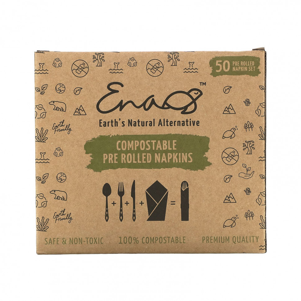  (Iherb) Earth's Natural Alternative, Compostable Pre Rolled Napkins with Knife, Fork and Spoon, 50 Rolls,   6180 