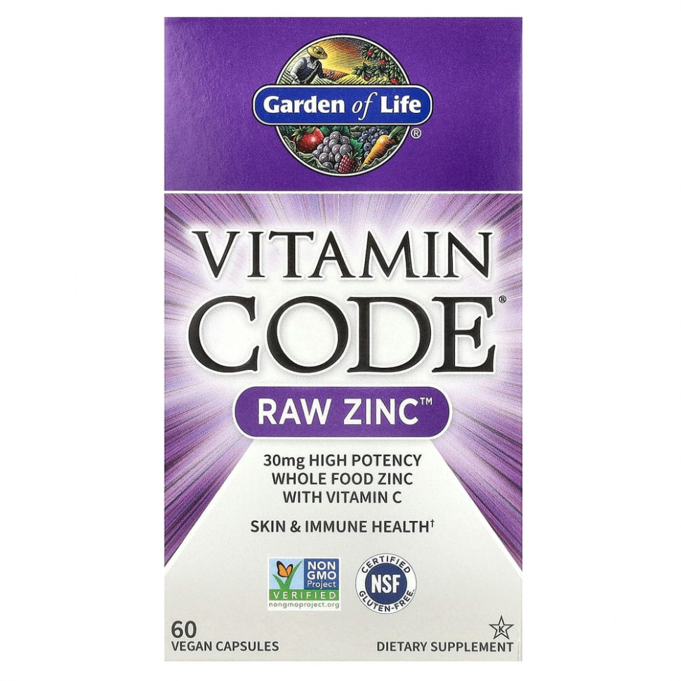   (Iherb) Garden of Life, Vitamin Code, RAW Zinc, 60      -     , -, 