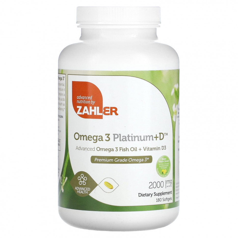 ���� ������ (Iherb) Zahler, Omega 3 Platinum + D, ���������� ����� ��� � �����-3 � ��������� D3, 1000 ��, 180 ������ ��������, ������ �� 9830 ���