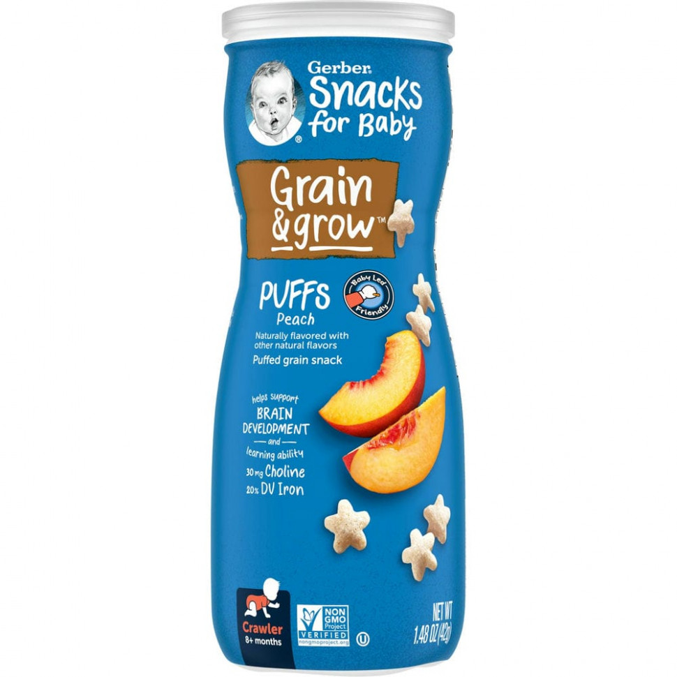 ���� ������ (Iherb) Gerber, Puffs, Puffed Grain Snack, 8+ Months, Peach, 1.48 oz (42 g), ������ �� 980 ���