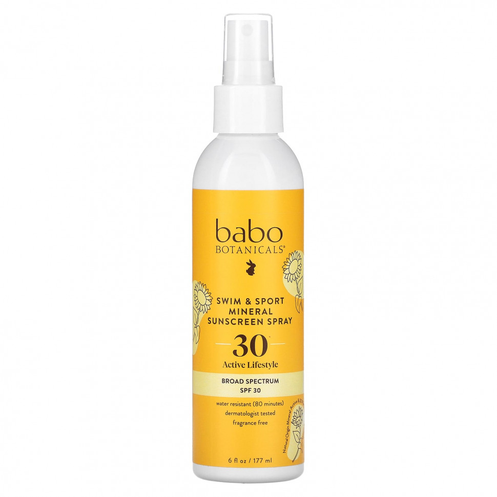 ���� ������ (Iherb) Babo Botanicals, Swim & Sport, �������������� ����� � ����������, SPF 30, 177 �� (6 ����. �����), ������ �� 4310 ���