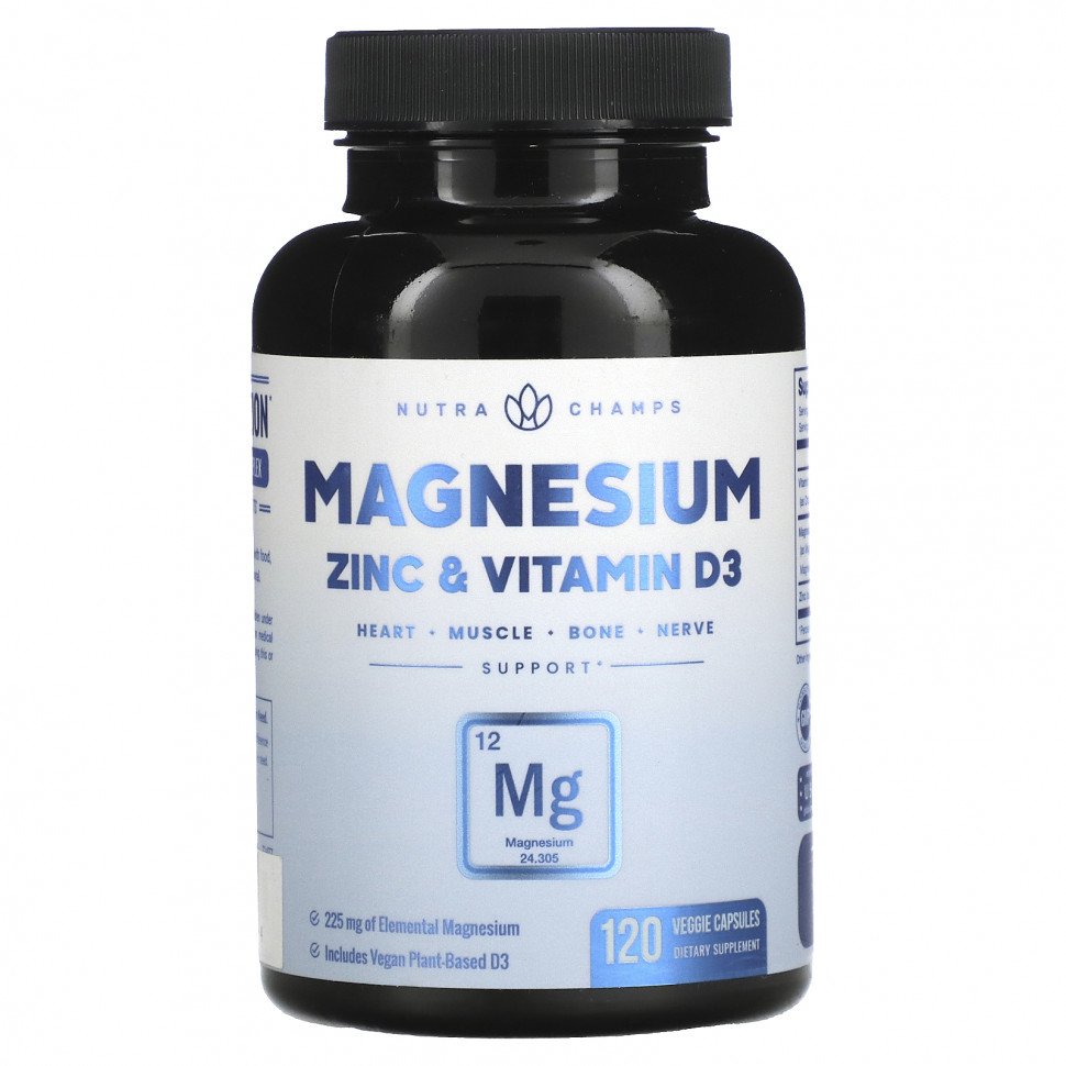   (Iherb) NutraChamps, Magnesium, Zinc & Vitamin D3, 120 Veggie Capsules    -     , -, 