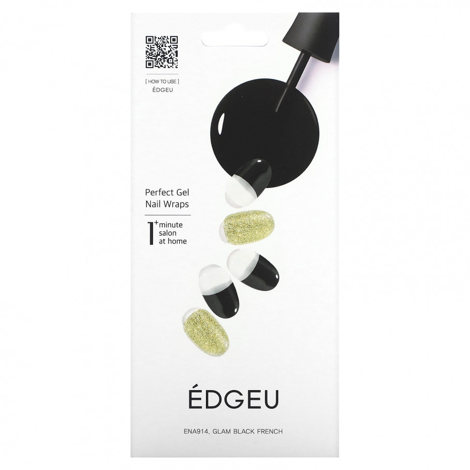 ���� ������ (Iherb) Edgeu, Perfect Gel Nail Wraps, ENA914, Glam Black French, ����� �� 16 �������, ������ �� 1710 ���