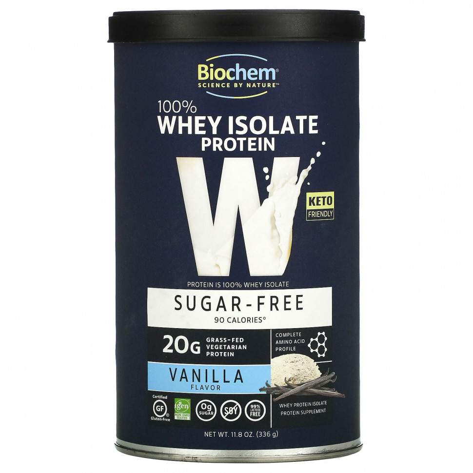   (Iherb) Biochem, 100% Whey Protein, Sugar Free, Vanilla, 11.8 oz (336 g)    -     , -, 