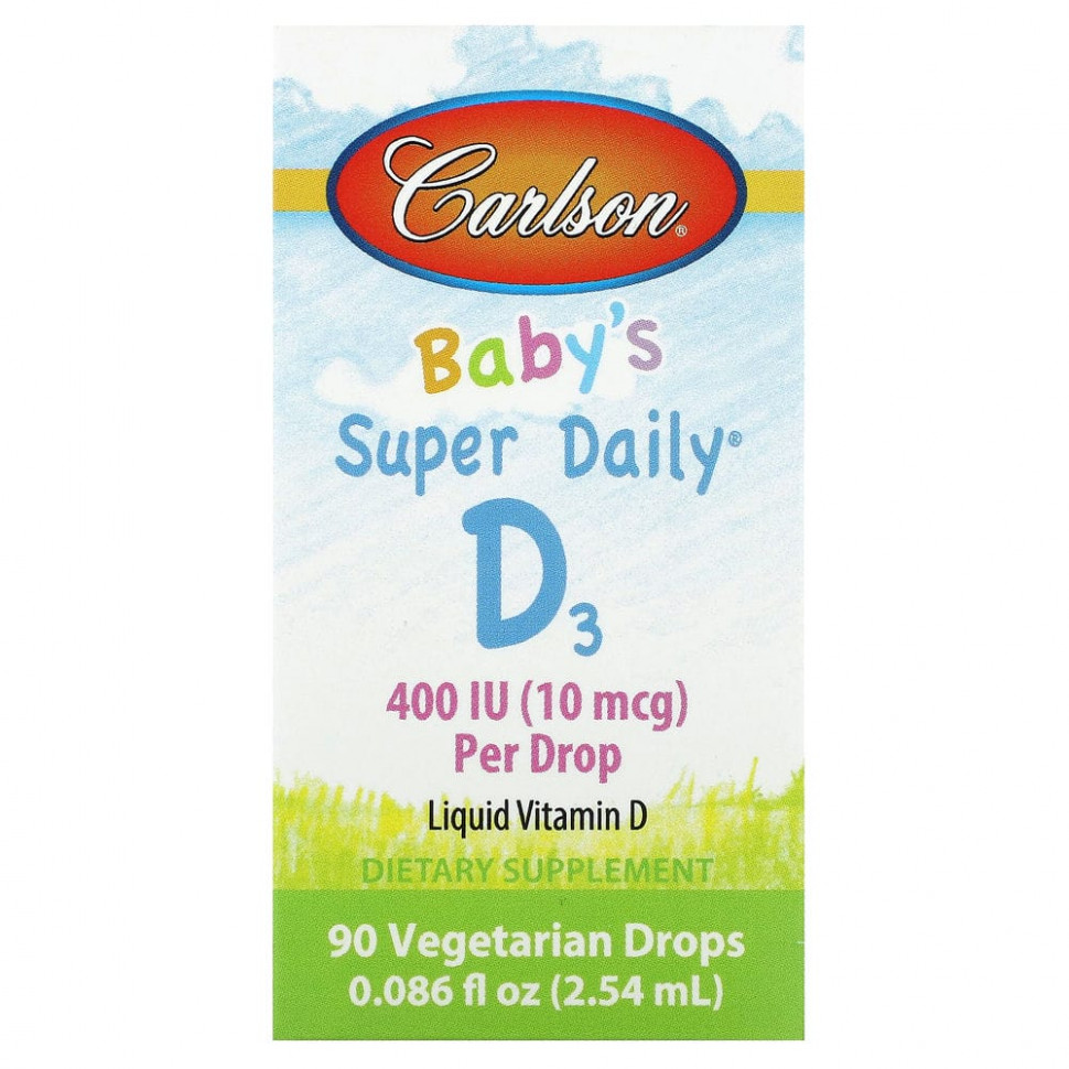 ���� ������ (Iherb) Carlson, Baby's Super Daily D3, 10 ��� (400 ��), 90 �������������� ������, 2,54 �� (0,086 ����. �����), ������ �� 1760 ���