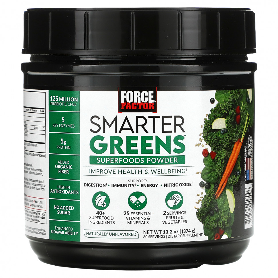 ���� ������ (Iherb) Force Factor, Smarter Greens, ��������, �������, ��� �������, 374 � (13,2 �����), ������ �� 6160 ���