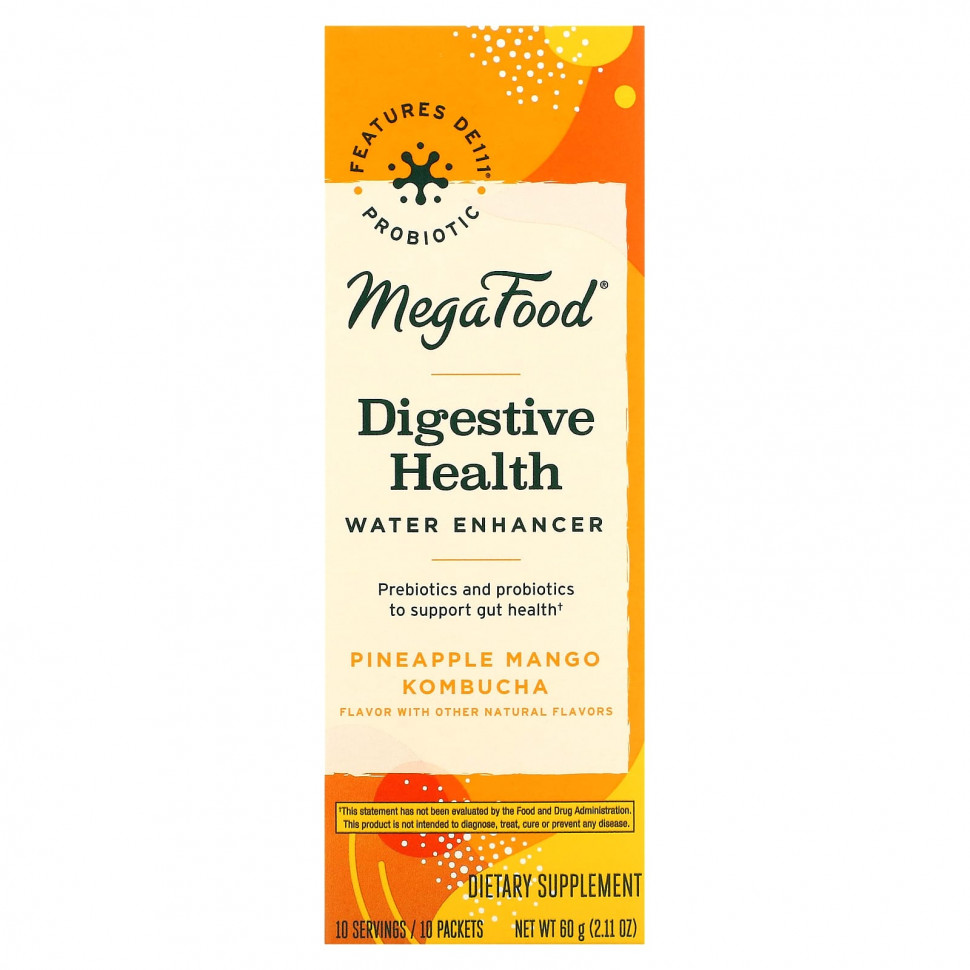   (Iherb) MegaFood, Digestive Health Water Enhancer, Pineapple Mango Kombucha, 10 Packets, 0.21 oz (6 g) Each    -     , -, 