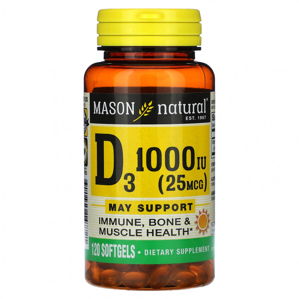   (Iherb) Mason Natural, Vitamin D3, 25 mcg (1,000 IU), 120 Softgels    -     , -, 