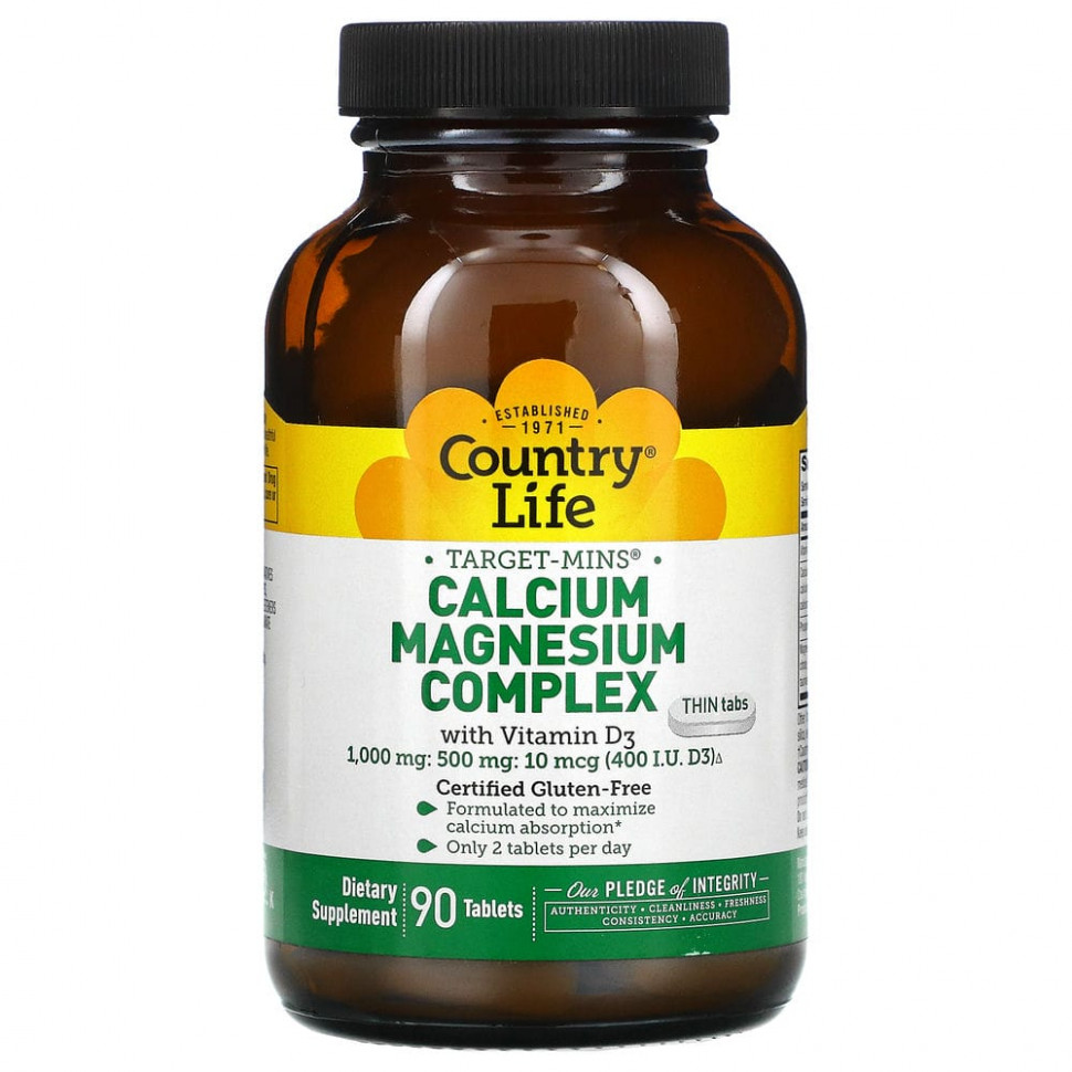   (Iherb) Country Life, Calcium Magnesium Complex with Vitamin D3, 90 Tablets    -     , -, 