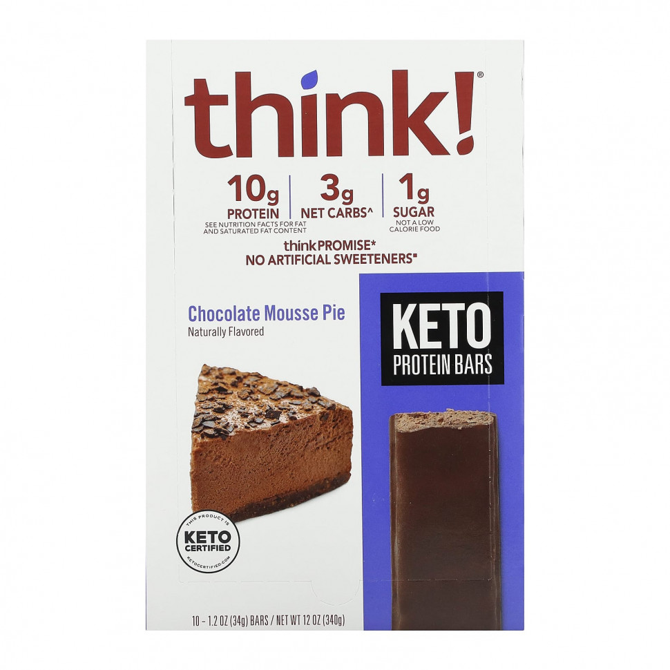 ���� ������ (Iherb) Think !, Keto Protein Bars, ���������� �������� �����, 10 ���������� �� 34 � (1,2 �����), ������ �� 5170 ���