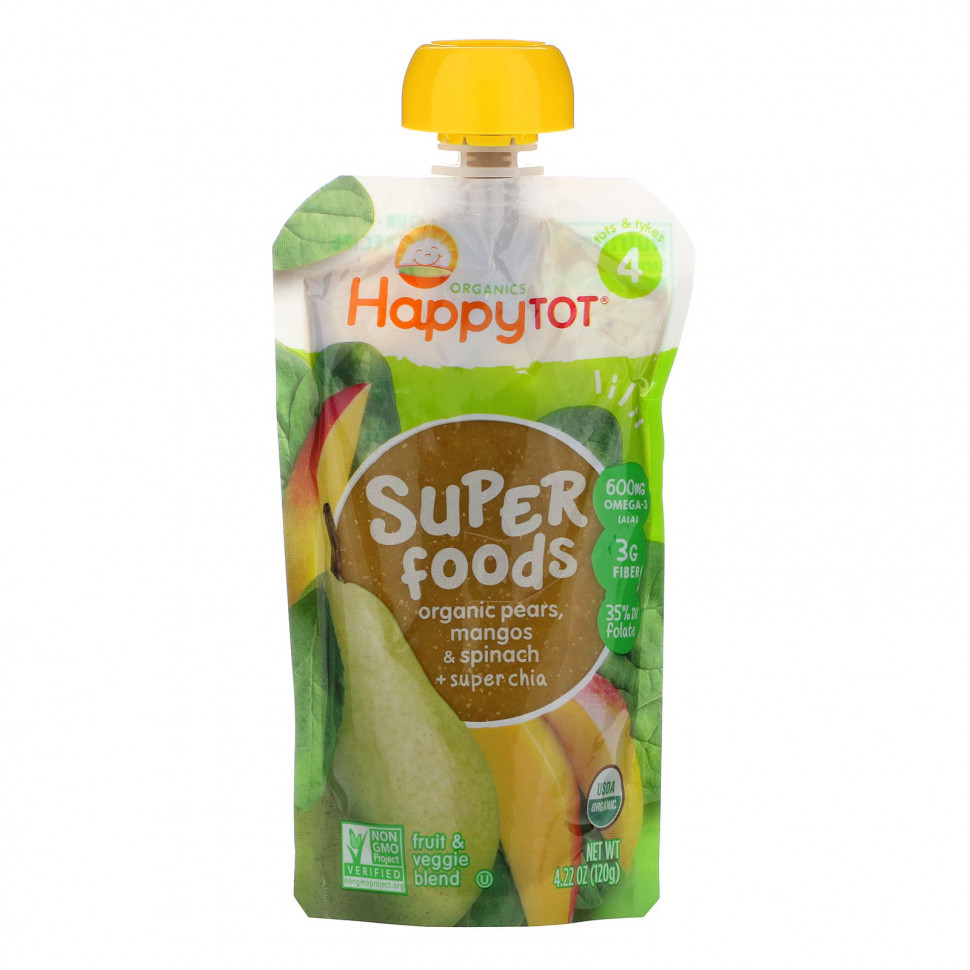 ���� ������ (Iherb) Happy Family Organics, HappyTot, SuperFoods, ������������ �����, �����, ������ � ����� ���, 120 � (4,22 �����), ������ �� 540 ���