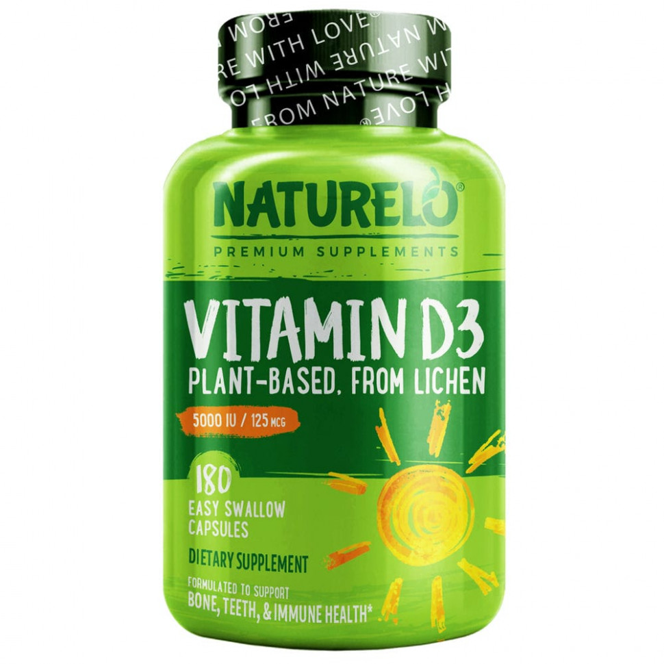 ���� ������ (Iherb) NATURELO, ������� D3, �� ������������ ������, 125 ��� (5000 ��), 180 ������, ������� ����� �������, ������ �� 5380 ���