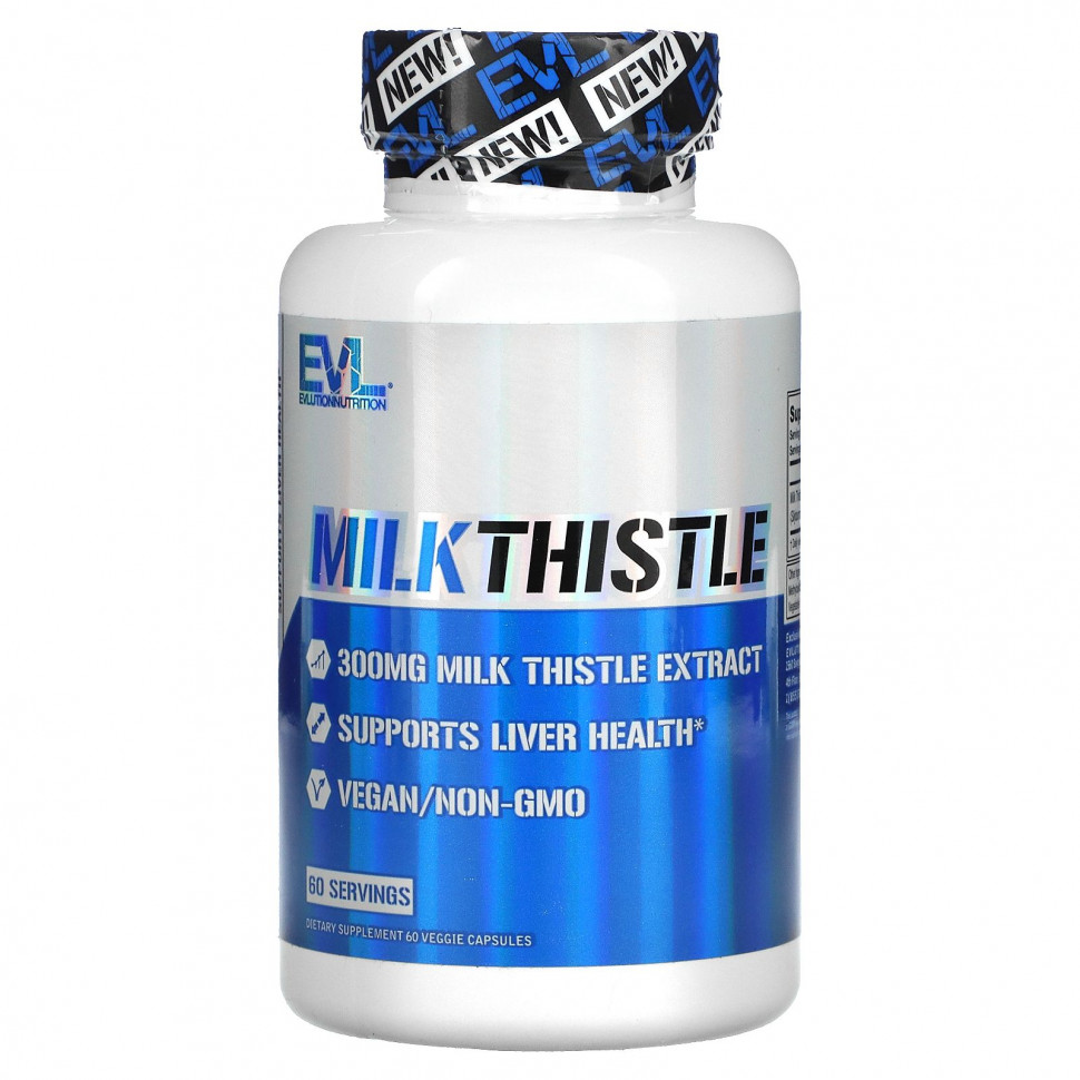   (Iherb) EVLution Nutrition, Milk Thistle, 300 mg, 60 Veggie Capsules    -     , -, 