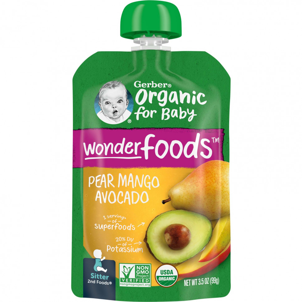���� ������ (Iherb) Gerber, Organic for Baby, Wonderfoods, 2nd Foods, �����, �����, �������, 99 � (3,5 �����), ������ �� 590 ���