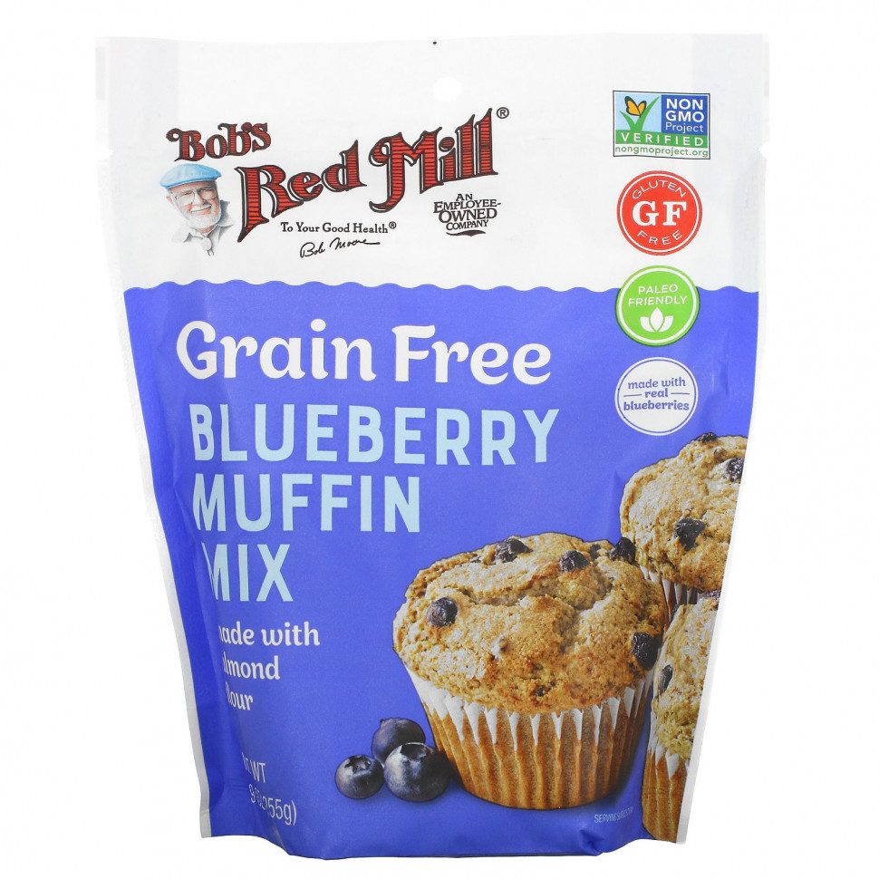   (Iherb) Bob's Red Mill, Grain Free, Blueberry Muffin Mix Made With Almond Flour, 9 oz (255 g)    -     , -, 