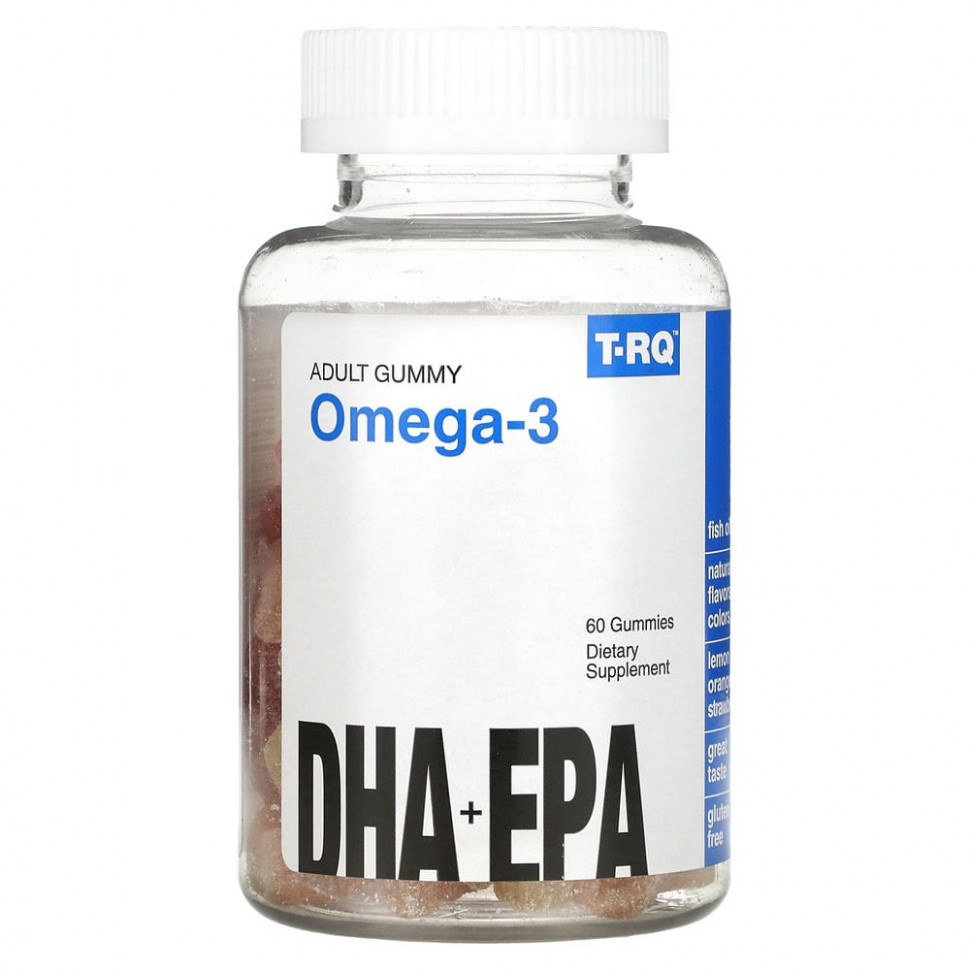   (Iherb) T-RQ, Omega-3, DHA + EPA, Lemon, Orange, Strawberry, 60 Gummies    -     , -, 