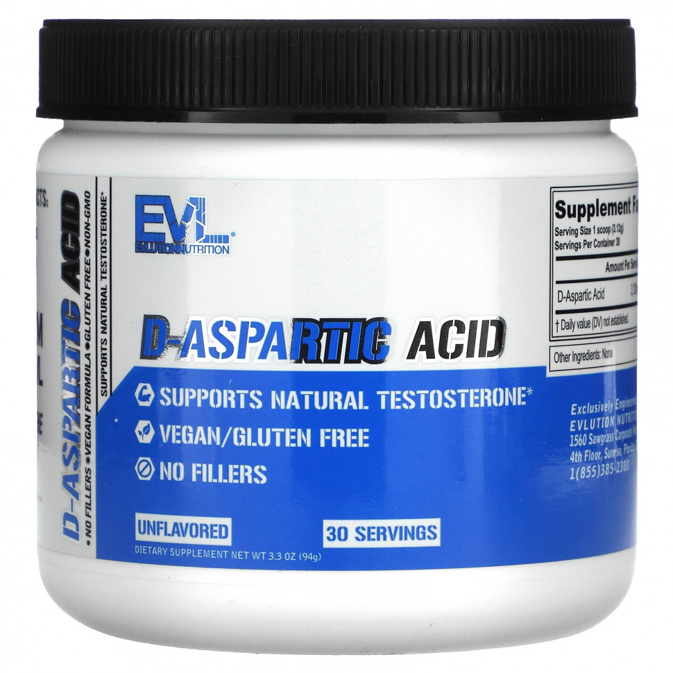   (Iherb) EVLution Nutrition, D-Aspartic Acid, Unflavored, 3.3 oz (94 g)    -     , -, 