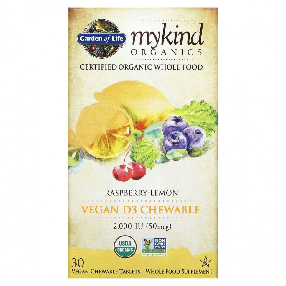 ���� ������ (Iherb) Garden of Life, MyKind Organics, ��������� ������� D3, �� ������ ������ � ������, 2000 ��, 30 �������������� ����������� ��������, ������ �� 3190 ���