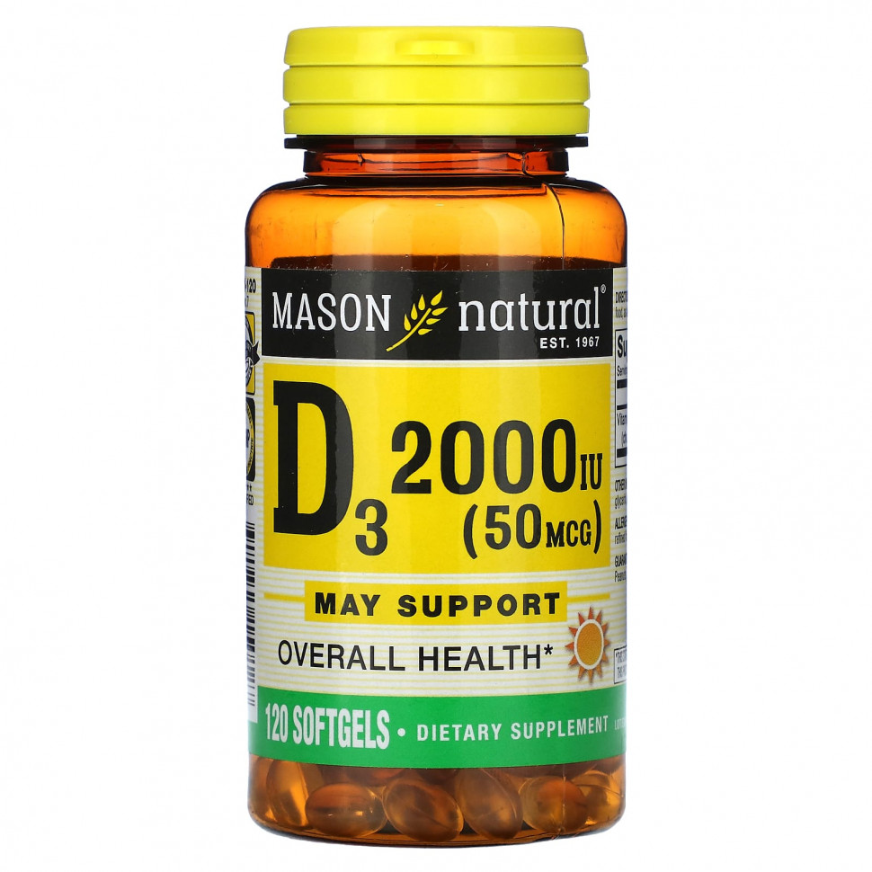   (Iherb) Mason Natural, D3, 50 mcg (2,000 IU), 120 Softgels    -     , -, 