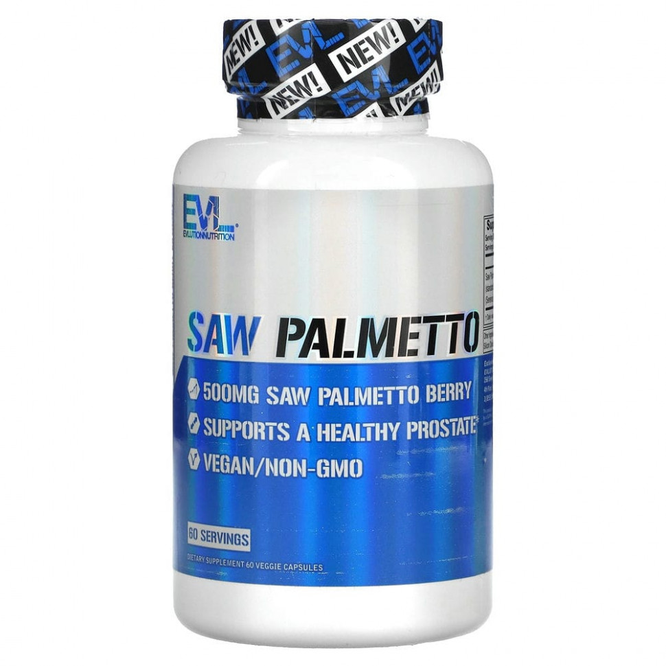   (Iherb) EVLution Nutrition, Saw Palmetto, 500 mg, 60 Veggie Capsules    -     , -, 