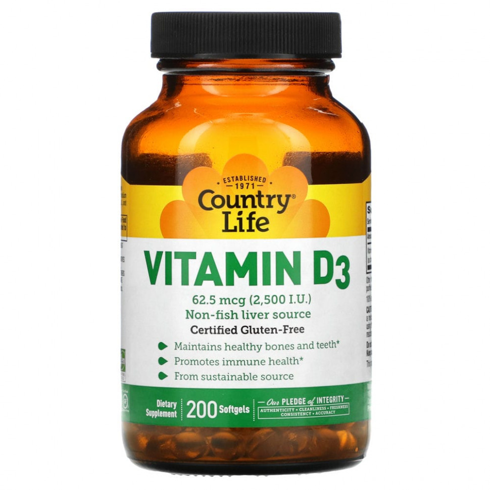   (Iherb) Country Life,  D3, 62,5  (2500 ), 200     -     , -, 