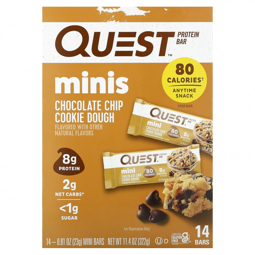 ���� ������ (Iherb) Quest Nutrition, Protein Bar, Minis, ����� � ���������� ������� ��� �������, 14 ����������, 23 � (0,81 �����), ������ �� 4680 ���