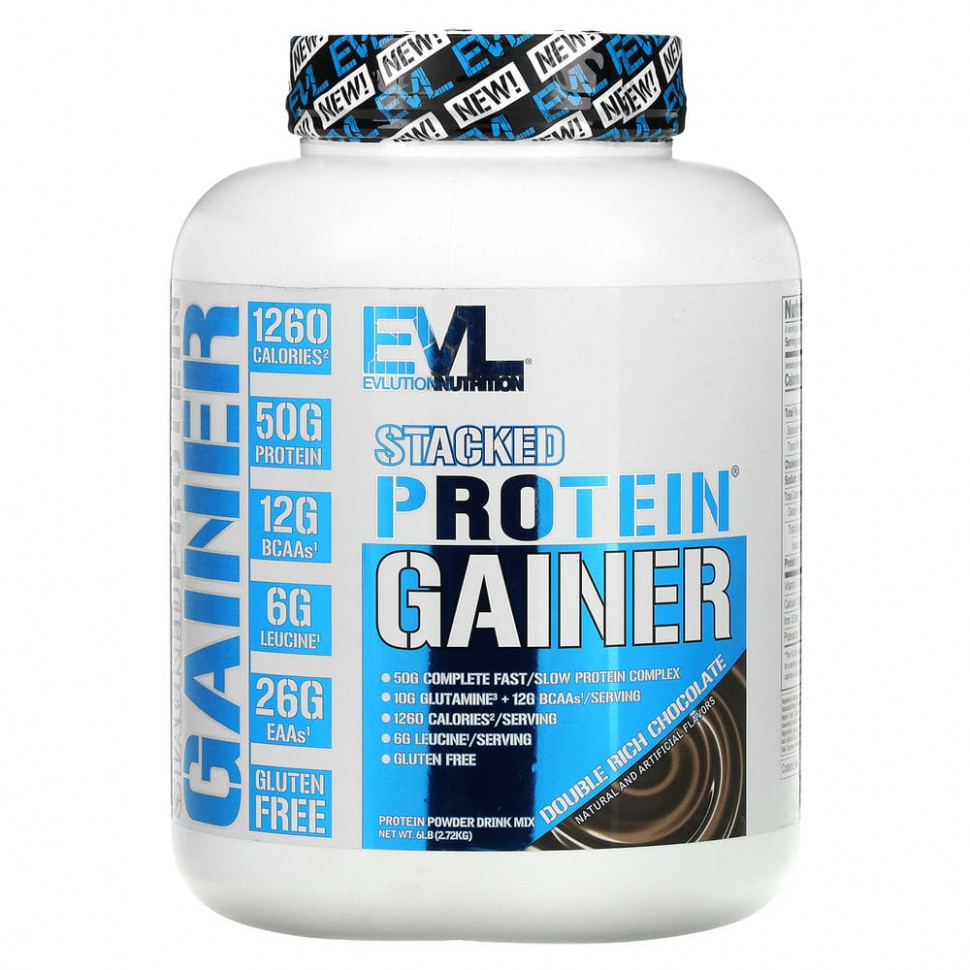 ���� ������ (Iherb) EVLution Nutrition, Stacked Protein Gainer, ������� ������� ������������, 2,72 �� (6 ������), ������ �� 8040 ���