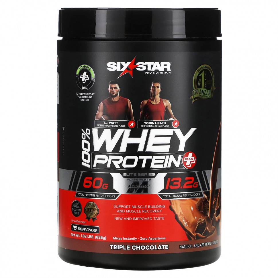   (Iherb) SIXSTAR, Elite Series, 100% Whey Protein Plus, Triple Chocolate, 1.82 lbs (826 g)    -     , -, 