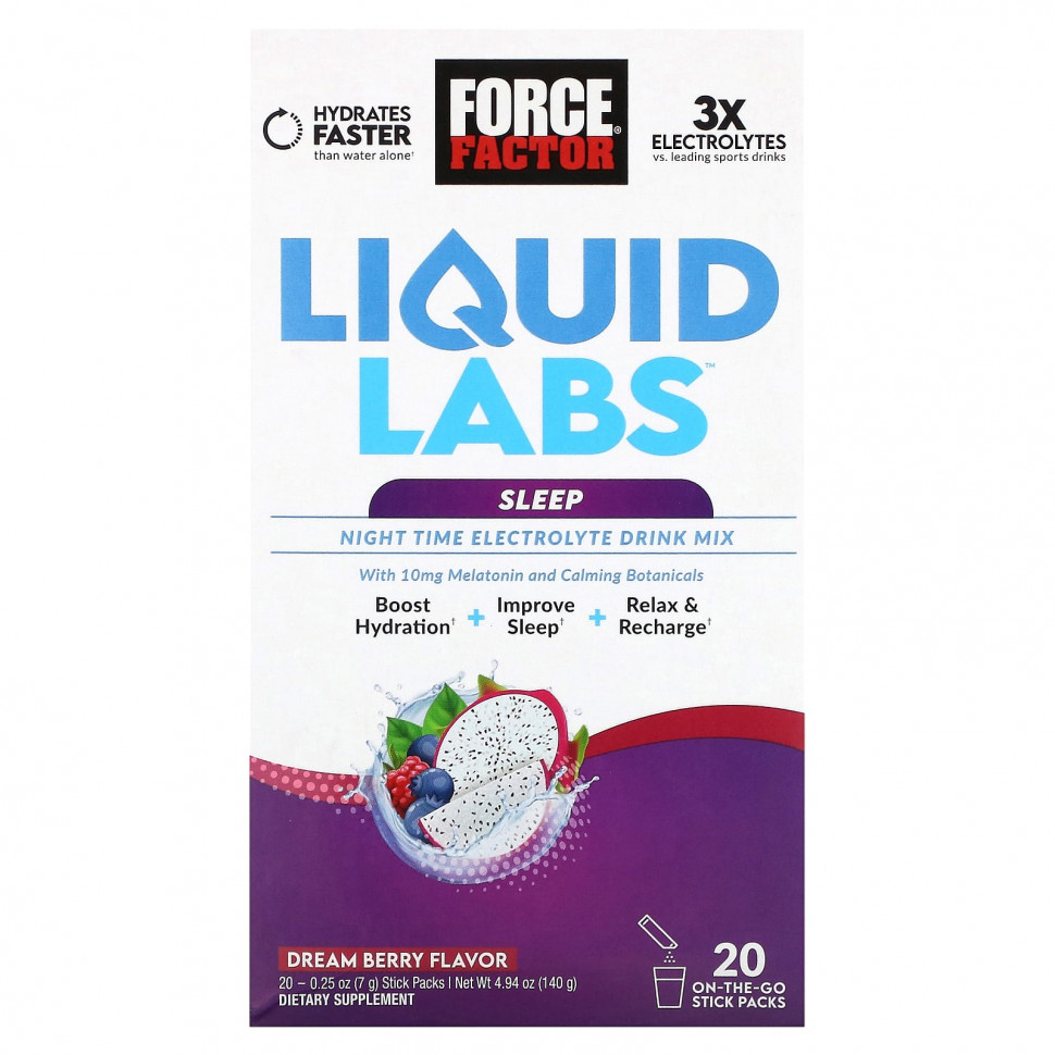 ���� ������ (Iherb) Force Factor, Liquid Labs, Sleep, Dream Berry, 20 ��������� �� 7 � (0,25 �����), ������ �� 3300 ���
