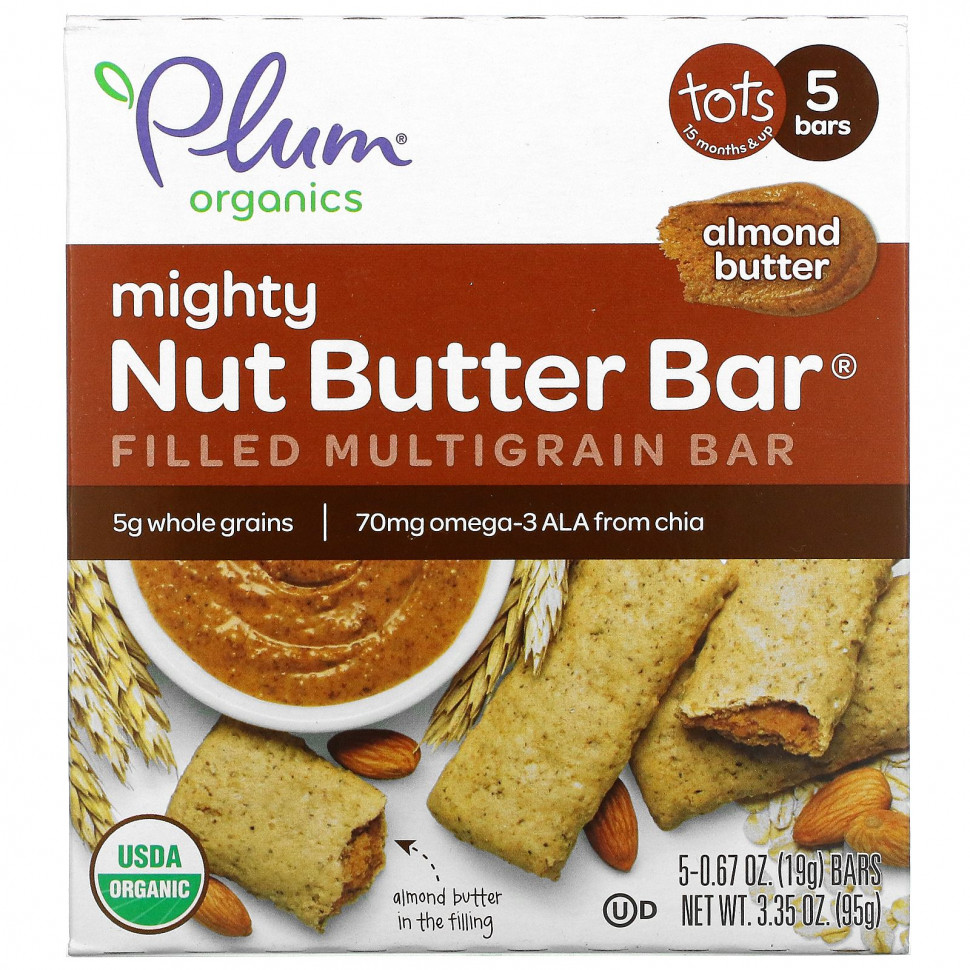 ���� ������ (Iherb) Plum Organics, Mighty Nut Butter Bar, ��� ����� �� 15 �������, ���������� �����, 5 ����������, �� 19 � (0,67 �����), ������ �� 990 ���
