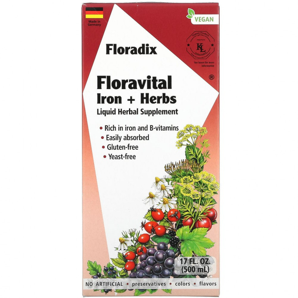 ���� ������ (Iherb) Gaia Herbs, Floradix, Floravital Iron + Herbs, 500 �� (17 ����. �����), ������ �� 9030 ���