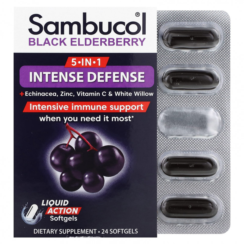 ���� ������ (Iherb) Sambucol, 5-�-1 Intense Defense + ��������, ����, ������� C � ����� ���, ������ ������, 24 ������ ��������, ������ �� 3600 ���