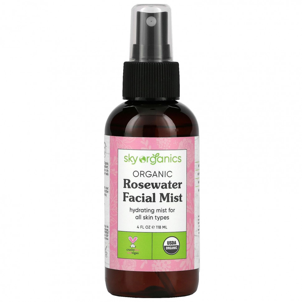   (Iherb) Sky Organics, Rosewater Toner, 100% Pure Organic, 4 fl oz (118 ml)    -     , -, 