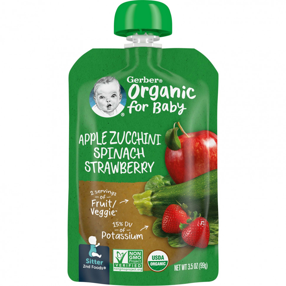 ���� ������ (Iherb) Gerber, Organic for Baby, 2nd Foods, ������, ������, ������ � ��������, 99 � (3,5 �����), ������ �� 590 ���