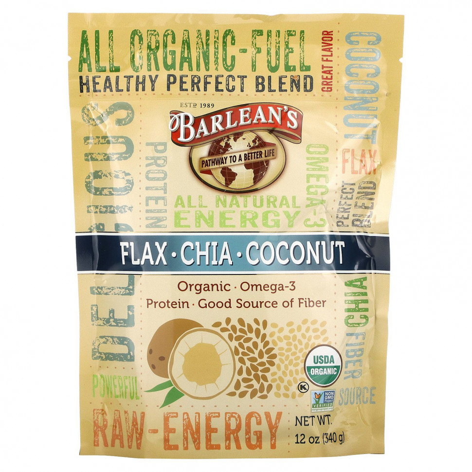   (Iherb) Barlean's, Raw Energy Flax-Chia-Coconut blend, 12oz pouch    -     , -, 