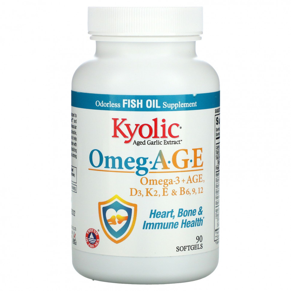 ���� ������ (Iherb) Kyolic, Omeg.AGE, �����-3 � ������, D3, K2, E � B6, 9, 12, Heart, Bone & Immune Health, 90 ������ ��������, ������ �� 7170 ���