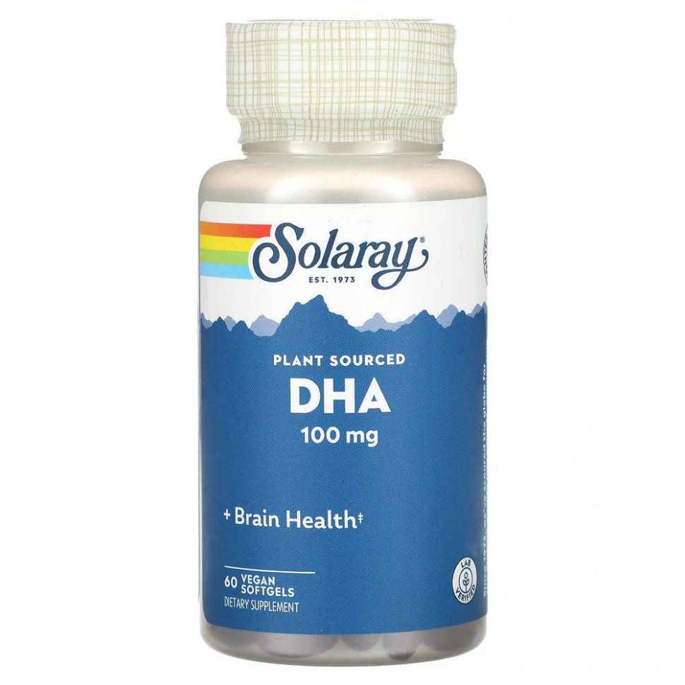   (Iherb) Solaray, DHA, Plant Sourced, 100 mg, 60 Vegan Softgels    -     , -, 