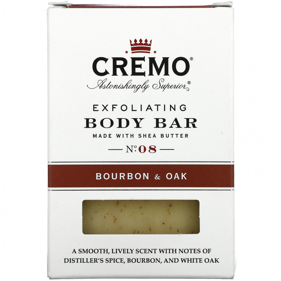   (Iherb) Cremo, Exfoliating Body Bar, No 8, Made with Shea Butter, Bourbon & Oak, 6 oz (170 g)    -     , -, 