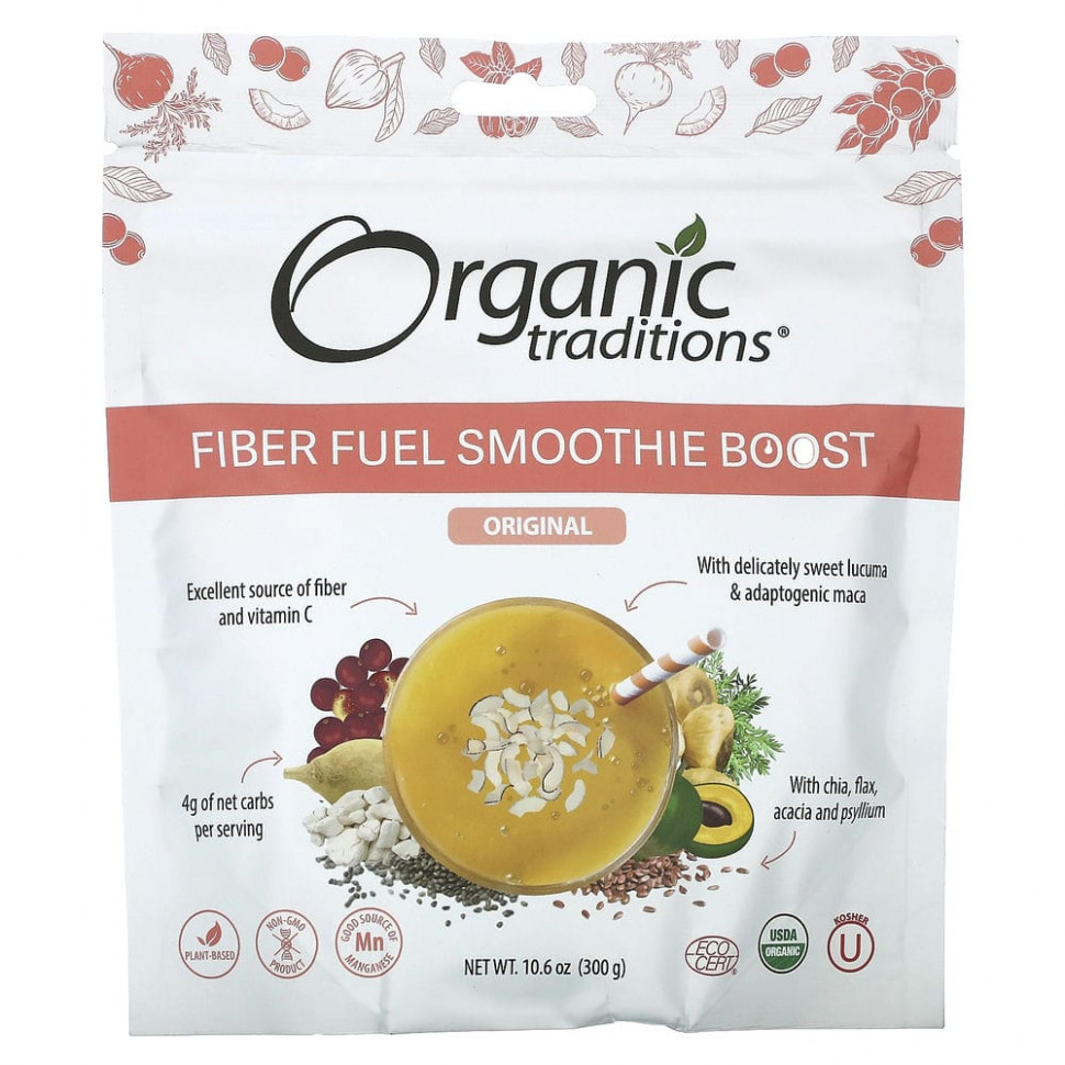���� ������ (Iherb) Organic Traditions, Fiber Fuel Smoothie Boost, ������������, 300 � (10,6 �����), ������ �� 3110 ���