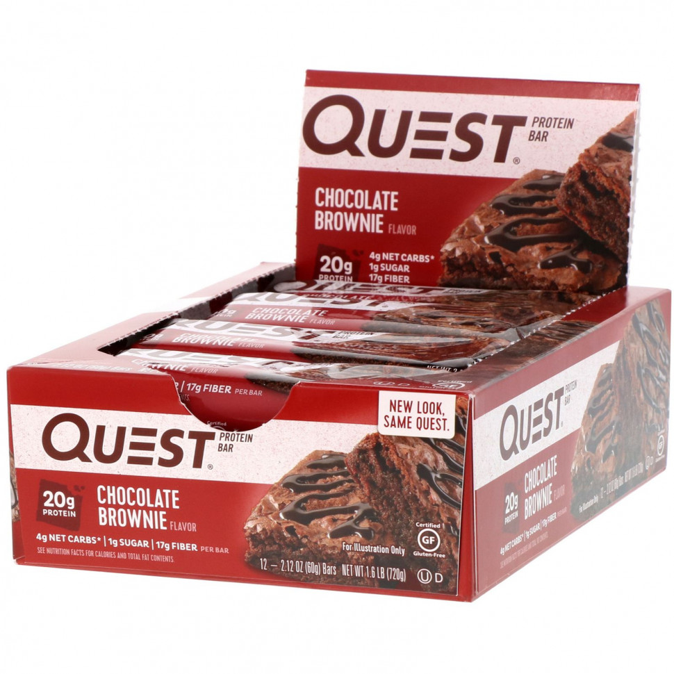   (Iherb) Quest Nutrition, Quest Protein Bar, Chocolate Brownie, 12 Bars, 2.12 oz (60 g) Each    -     , -, 