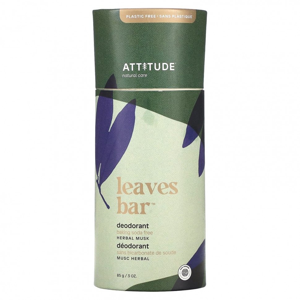   (Iherb) ATTITUDE, Leaves Bar, Deodorant, Herbal Musk, 3 oz (85 g)    -     , -, 