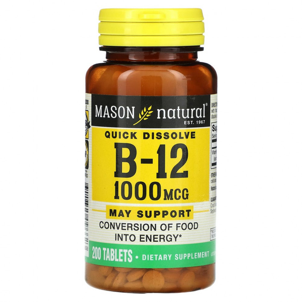 ���� ������ (Iherb) Mason Natural, ������� B12, �����������������, 1000 ���, 200 ��������, ������ �� 2750 ���